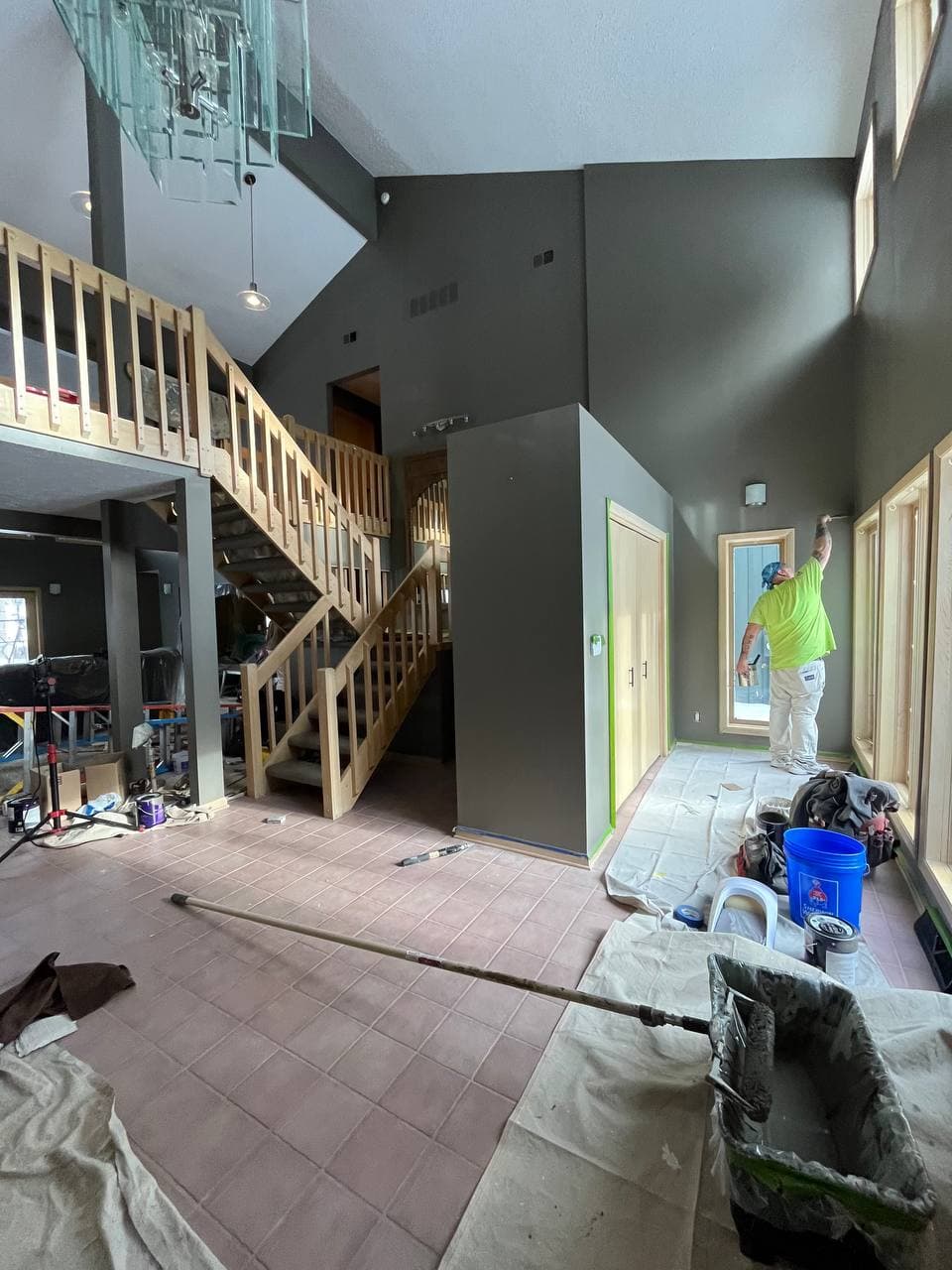 Repainting a two-story great room with vaulted ceilings